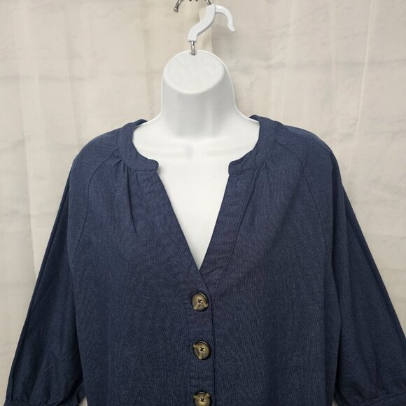 Falls Creek Blue Chambray Dress Minimalist Boho Lagenlook Short Dress M - Picture 2 of 14